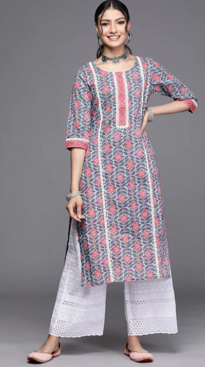 Blue Printed Cotton Kurta