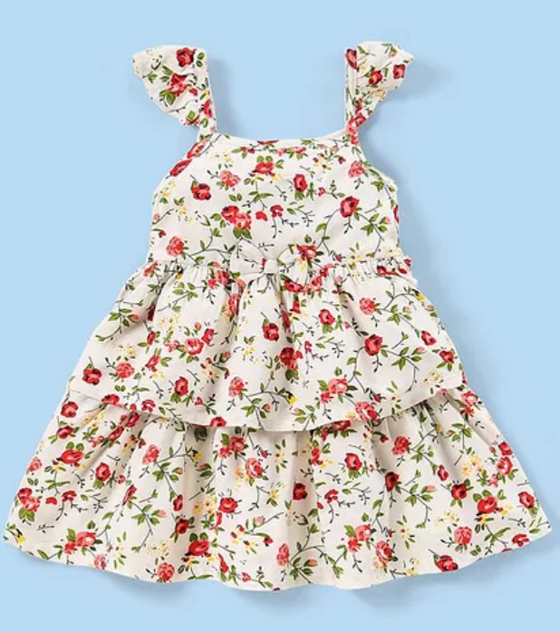 Woven Frill Sleeves Floral Print Frock
