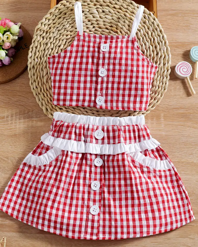 Checkered Blouse and Skirt Set