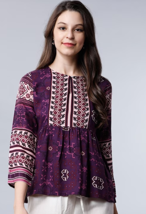 Women Purple Printed Empire Top