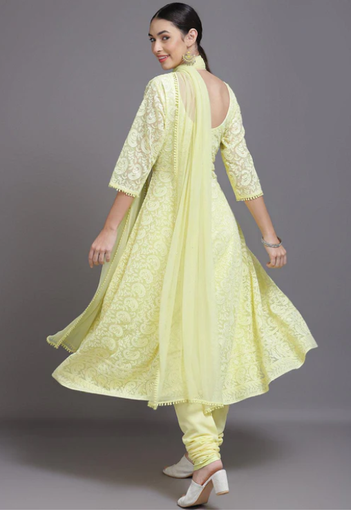 Yellow Embroidered Georgette Suit Set