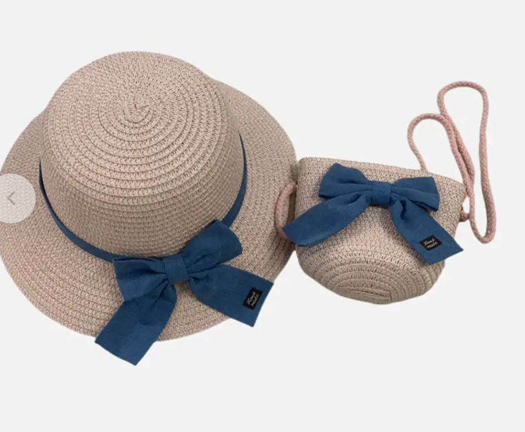 Girls Pink Bow Applique Hat with Sling Bag