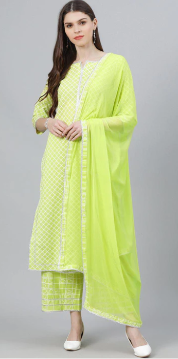 Green Printed Cotton Suit Set