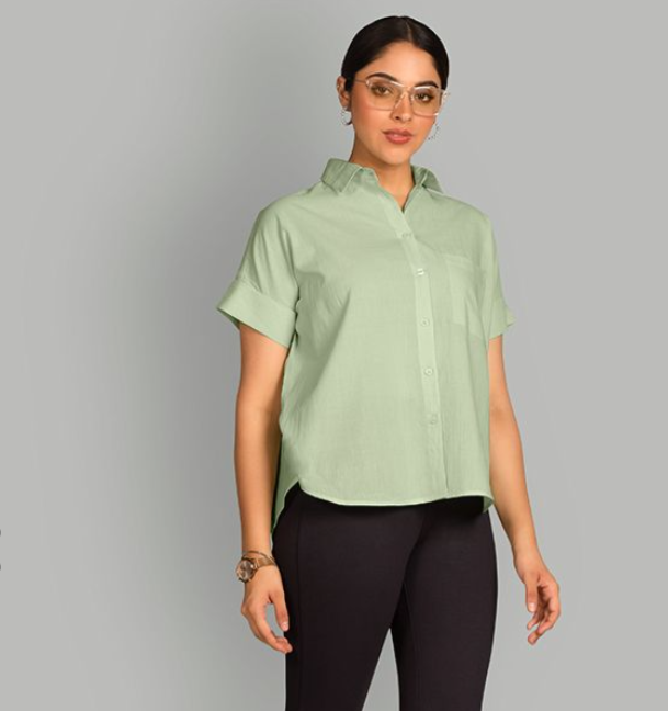 Pista Green Solid Boxy Casual Shirts