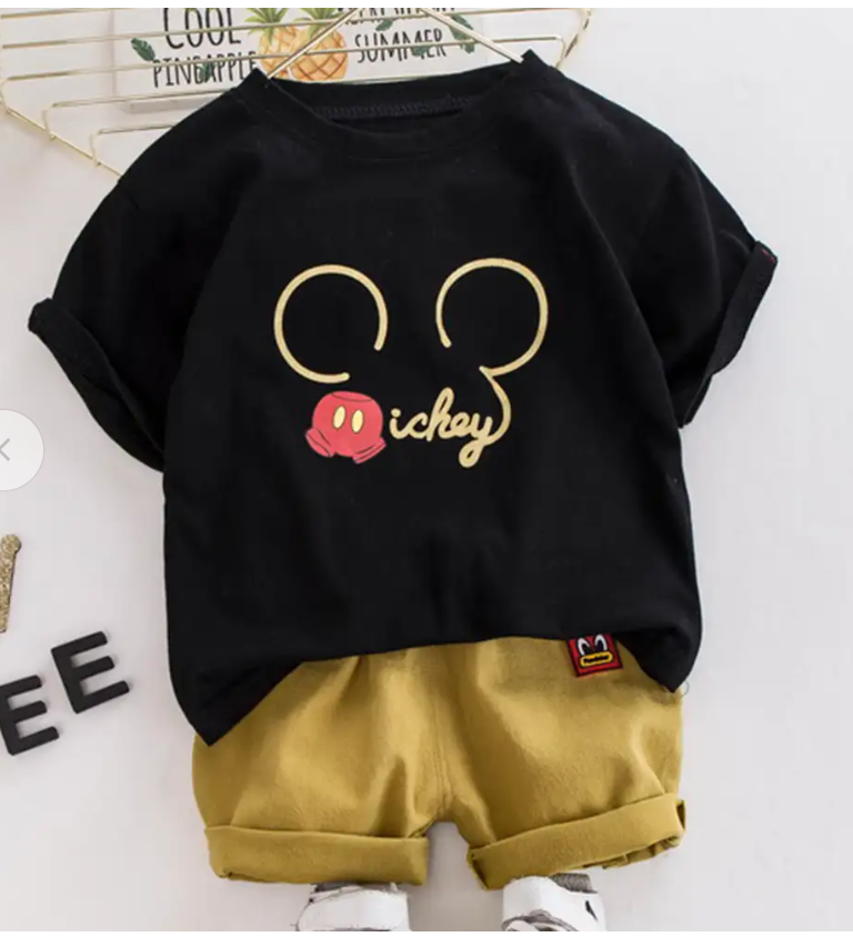 Boys Black Text Print T-Shirt and Short Set