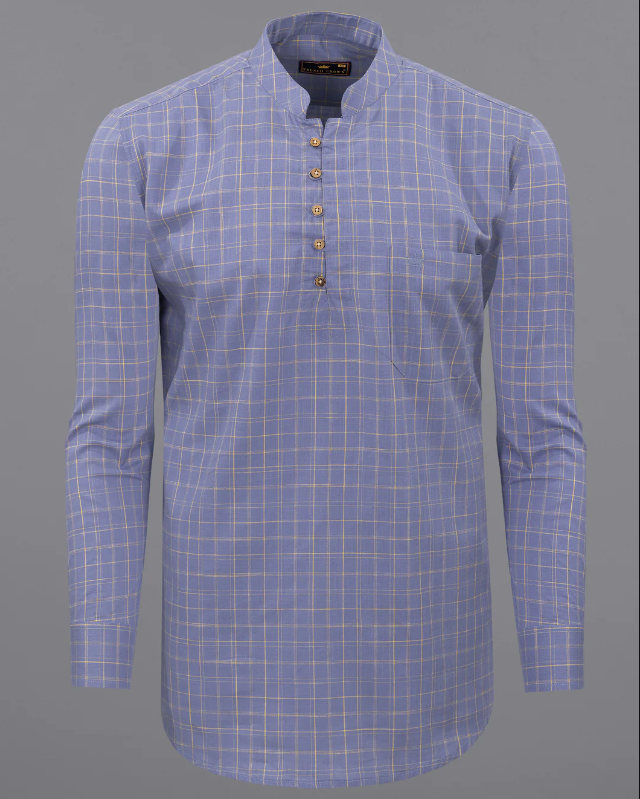 Waterloo Blue Windowpane Linen Kurta Shirt