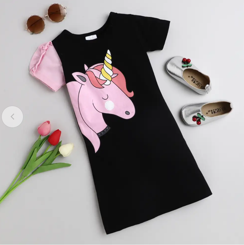 Short-Sleeve Unicorn Print Casual Dress