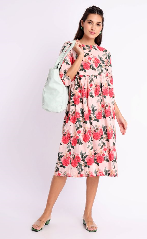 Pink Floral A-Line Kurta