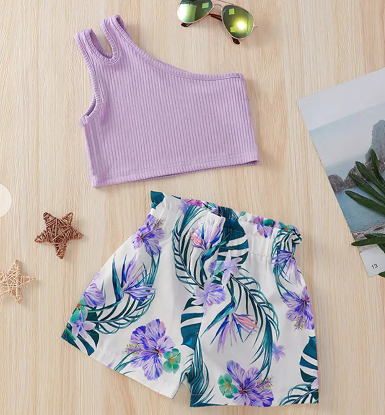 Floral Print Vest and Shorts Set