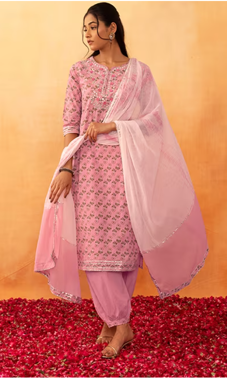 Floral Print Kurta With Pants And Dupatta