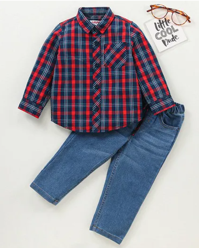 Sleeves Shirt and Jeans Check Pattern