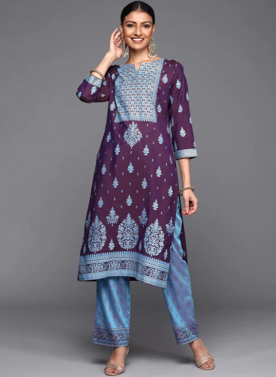 Purple Yoke Design Silk Kurta