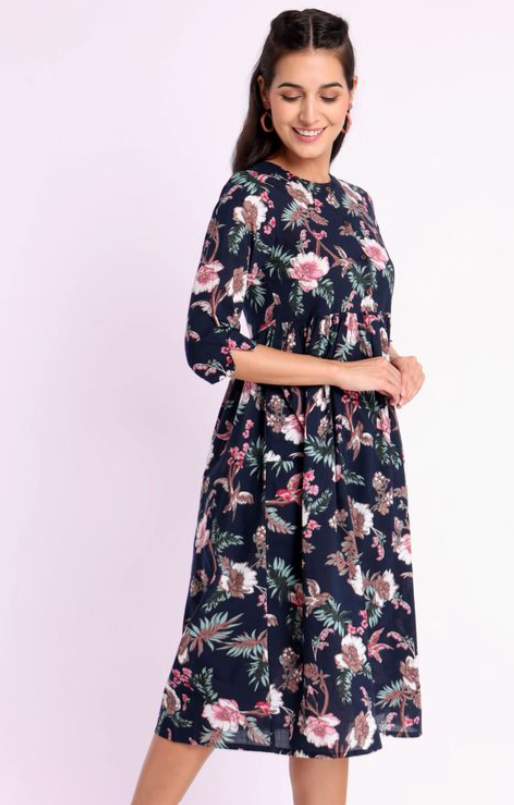 Flower Print A-Line Kurta