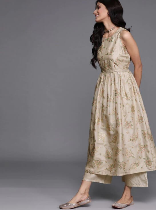 Blend A-Line Kurta With Palazzos & Dupatta