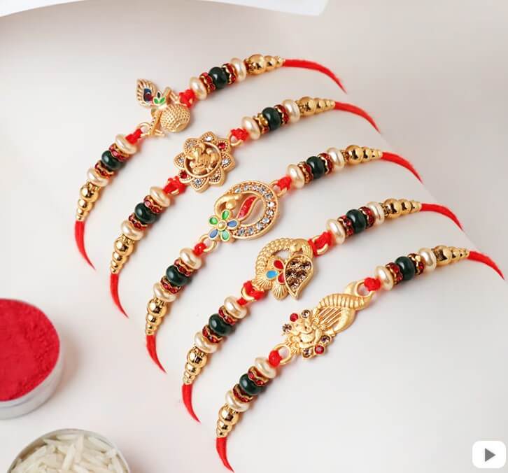 Divine Golden Stone Rakhi Set Of Five
