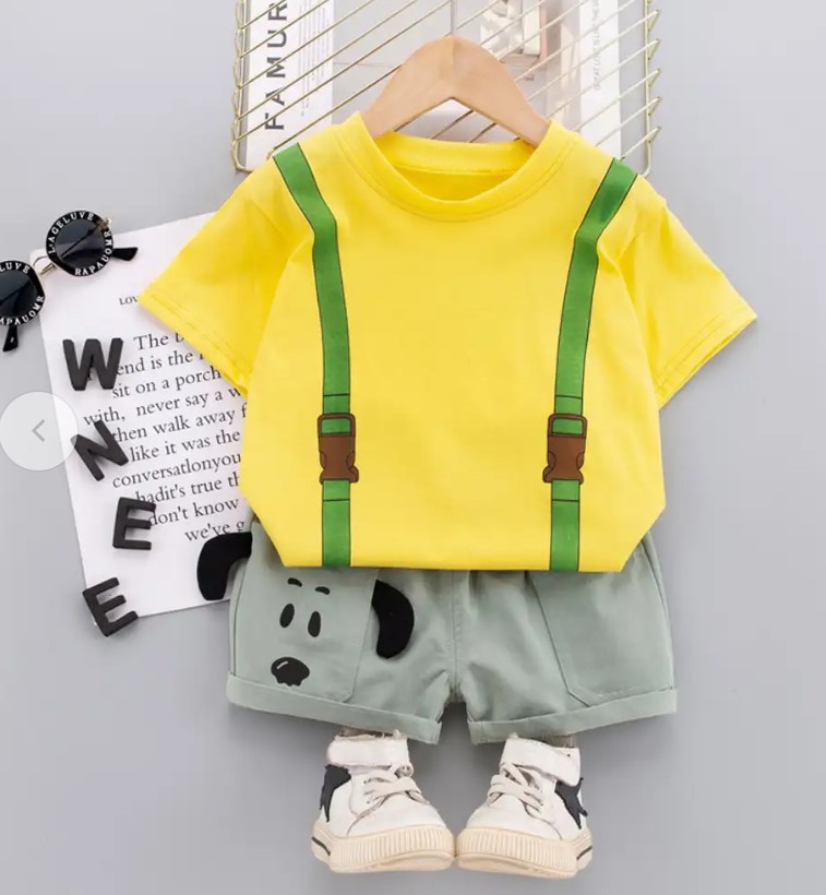 Boys Yellow Graphic Print T-shirt And Shorts