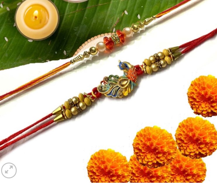 Peacock Multicolor Meena Stone Rakhi Combo Set