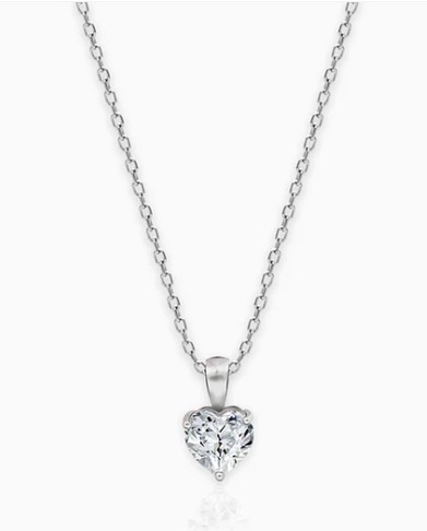Silver Solitaire Heart Pendant with Link Chain