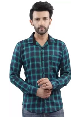 Men Slim Fit Checkered Spread Collar Casual Shirt