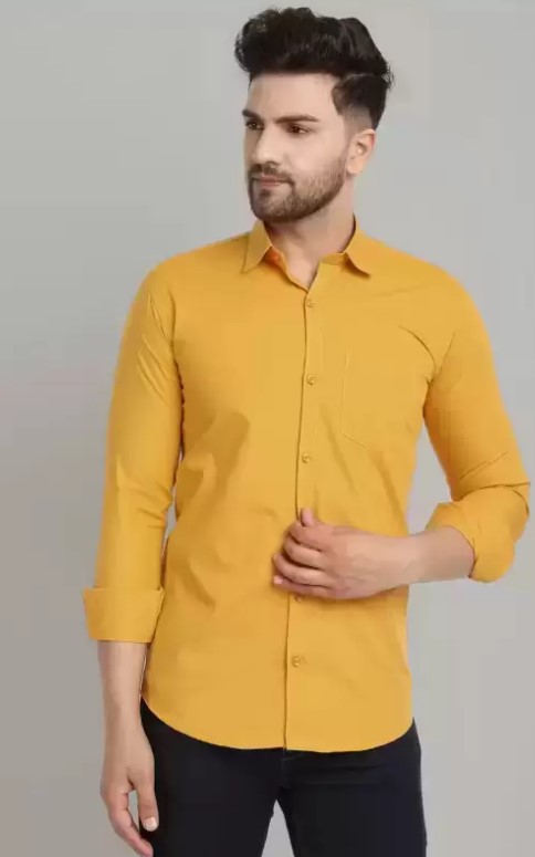 Men Slim Fit Solid Spread Collar Casual Shirt