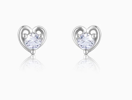 Silver Zircon Small Heart Studs