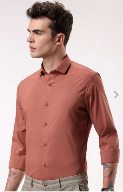 Brick Red Cotton Solid Shirts