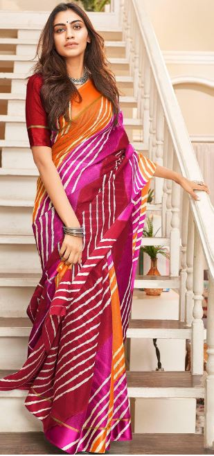 Multicolour Stripe Printed Kota Doria Saree