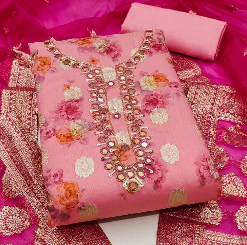 Pink Woven Chanderi Silk Dress