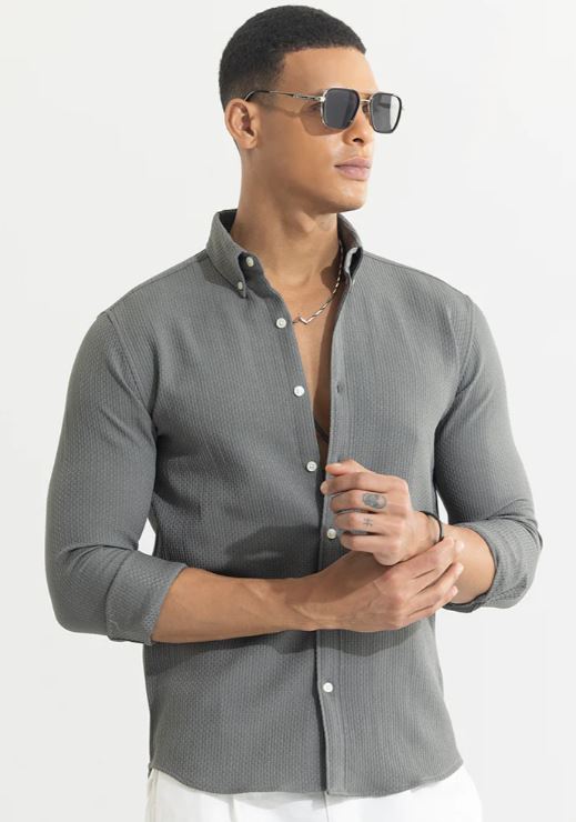 Waffle Grid Grey Shirt