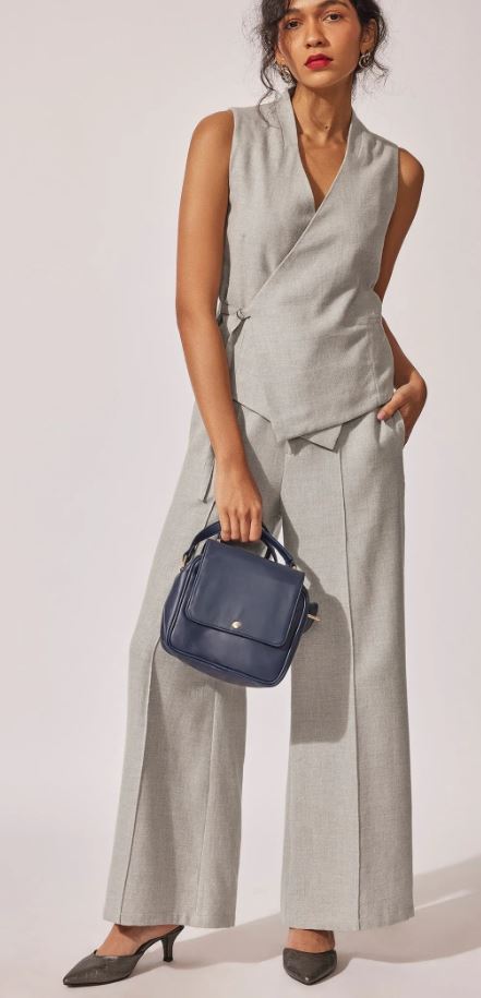 Grey Pintuck Flare Trousers