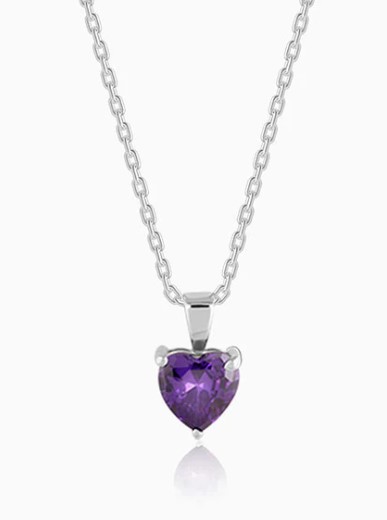 Silver Purple Heart Pendant with Link Chain
