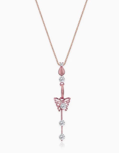 Rose Gold Charming Butterfly Pendant with Link Chain