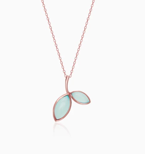 Rose Gold Aqua Dual Chalcedony Leaf Pendant