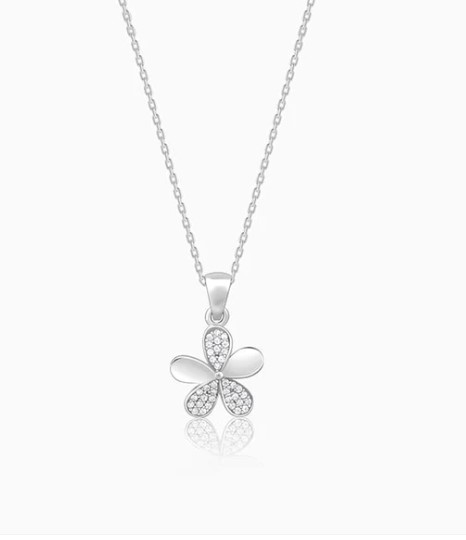 Silver Flower Pendant With Link Chain