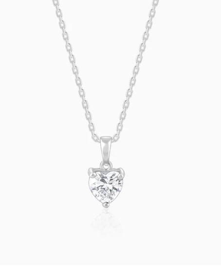 Silver Solitaire Heart Pendant with Link Chain