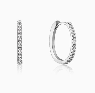 Silver Zircon Twinkling Hoop Earrings
