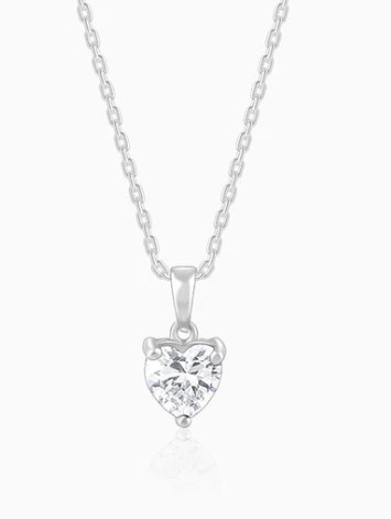 Silver Solitaire Heart Pendant