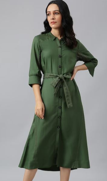 Green Chiffon A-Line Midi Dress
