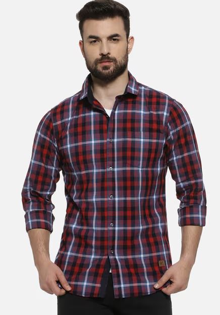 Men Checkered Casual Maroon Shirt