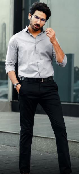 Grey Shirt with Black Chinos