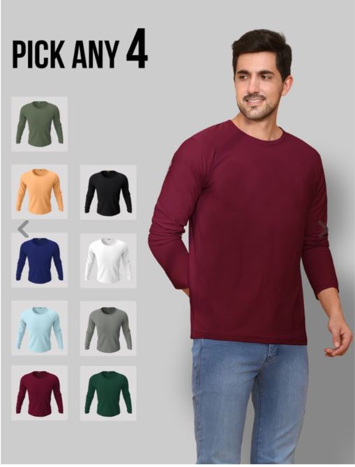 Pick Any 4 - Plain Full Sleeve T-shirts Combo
