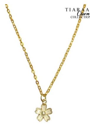 White Floral Studded Golden Charm Necklace