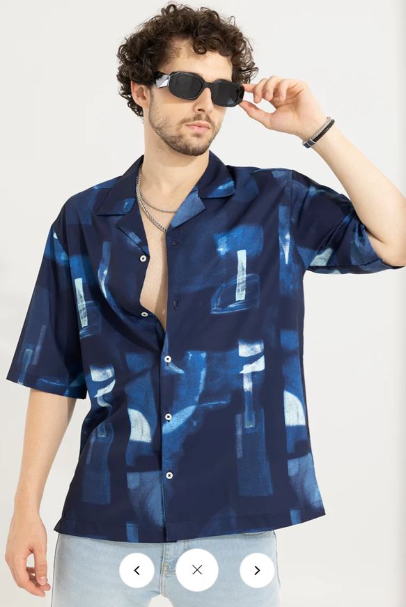 Abstract Block Blue Oversized Shirt