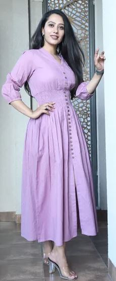 Mauve Cotton Kantha Comfy Dress