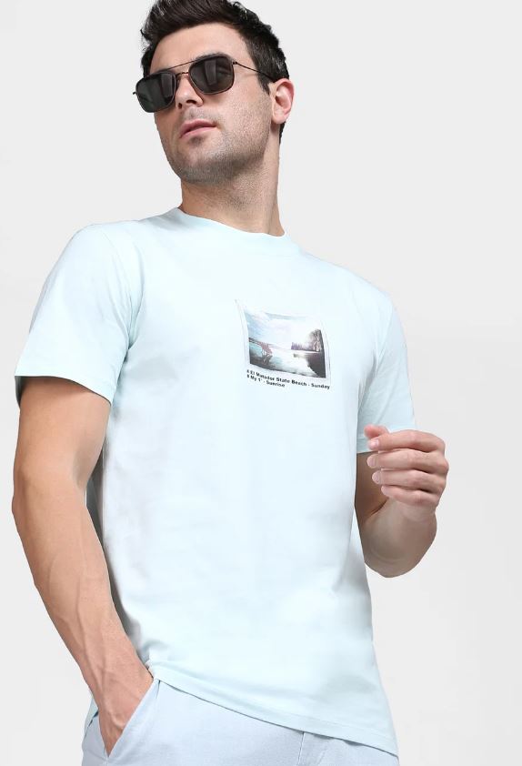 Light Blue Graphic Print Crew Neck T-shirt