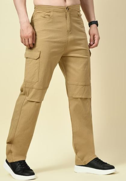 Montrez Men Straight Fit High-Rise Cotton Cargos Trousers