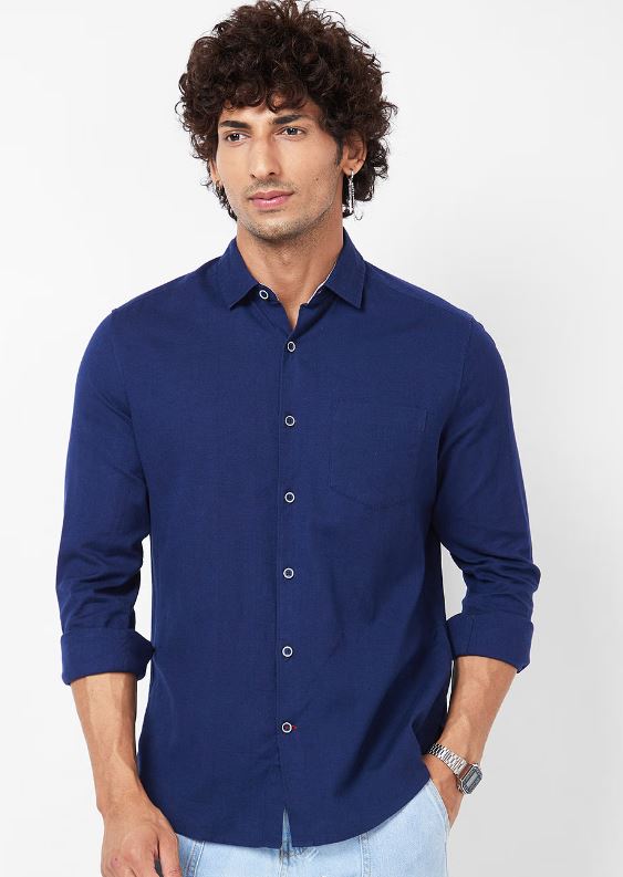 Navy Cutaway Collar Shirt