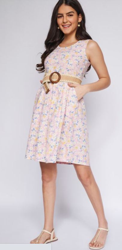 Pink Floral Fit & Flare Dress