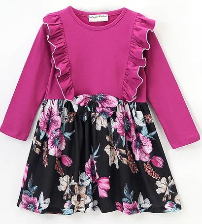 CrayonFlakes Full Sleeves Frilled Floral Printed Dress